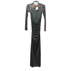 NWT Whimsigoth Mesh Small Black Maxi Dress Witchy Fairy Grunge Goth Romantic